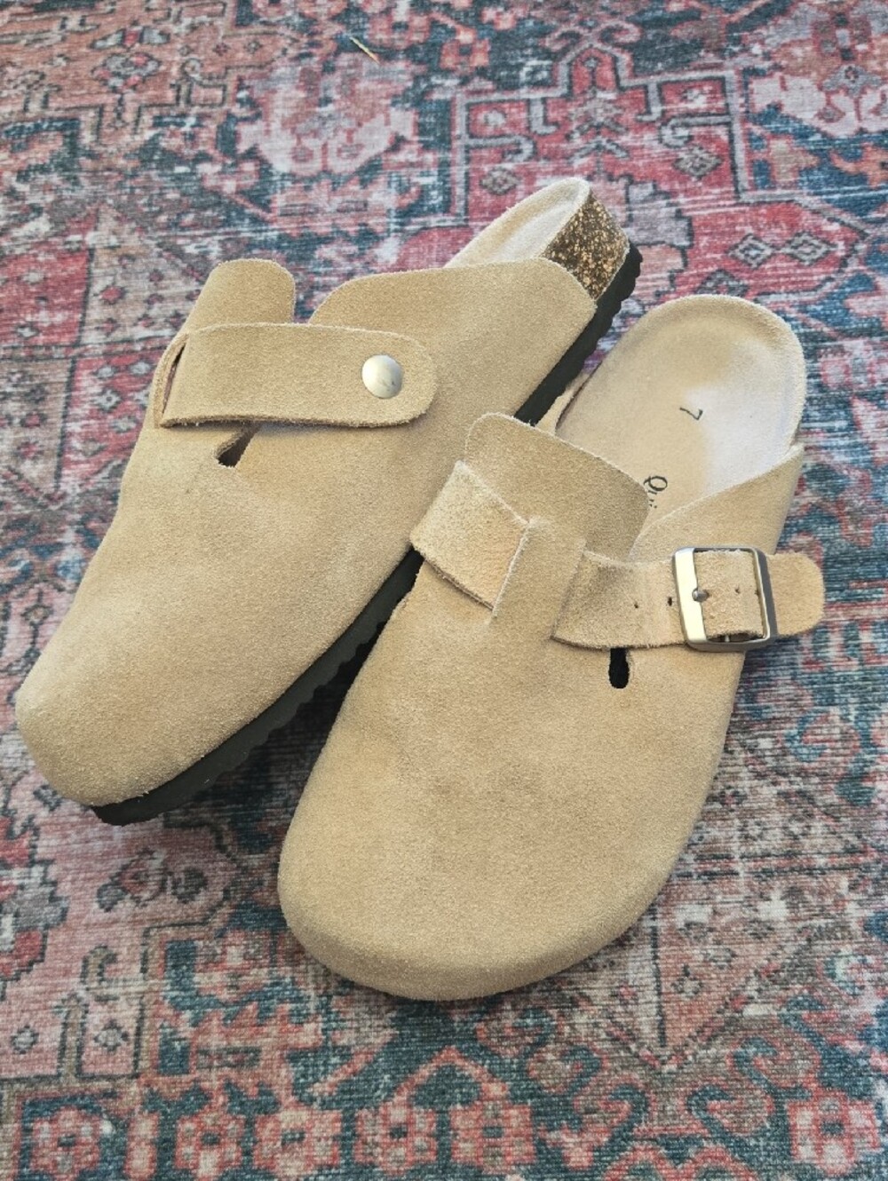 Quince Tan Suede Buckle Clogs Mules 7 Slip On Soft Footbed - Picture 4 of 7